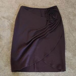 Rickie Freeman For Teri Jon Plum Brown Tulip Wrap Skirt Applique Flower